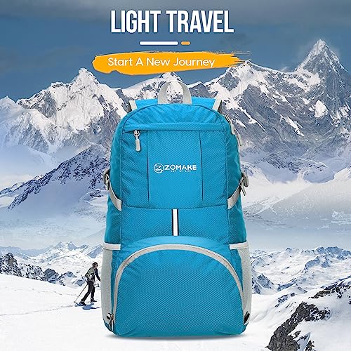 ZOMAKE Lightweight Packable Backpack 35L, Light Foldable Backpacks Water Resistant Collapsible Hiking Bag, Compact Folding Day Pack for Travel Camping(Light Blue) - color: Light Blue