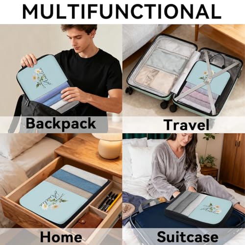 Custom 6 Set Compression Packing Cubes for Travel, Personalized Lightweight Luggage Organizer Bags with Birth Flower, Expandable Large Expandable Packing Organizer, Blue Pinks Purple - color: Light Blue