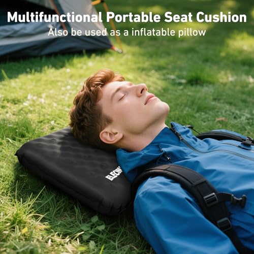 Inflatable Seat Cushion, Self Inflating Memory Foam Portable Stadium Seat Cushions for Bleachers Lightweight Camping Comfort Airplane Cushion for Long Flights Outdoor Events