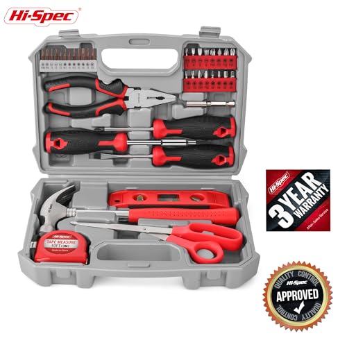 Hi-Spec Tool Set Kit, Red Household First Tool Kit and Starter Tool Set for Home and Office, Compact Easy Carry Toolbox - color: Red
