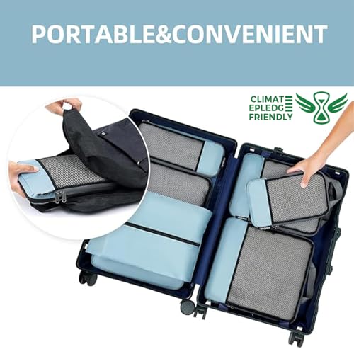 BAGAIL 4 Set/6 Set/8 Set Compression Packing Cubes Travel Accessories Expandable Packing Organizers (Half Mesh, 6-Dusty Blue) - color: 6-Dusty Blue, style: Half Mesh