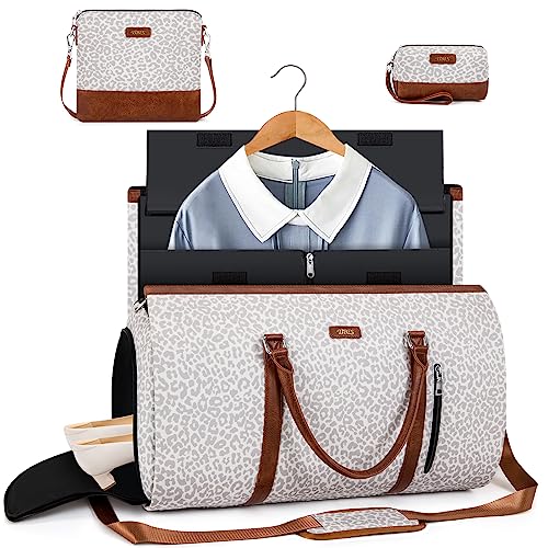 Convertible 2-in-1 Garment Bags for Travel, Carry On Garment Duffle Bag With Shoe Compartment Large Weekender Bag for Women Men Hanging Suitcase Suit Travel Duffel Overnight Bags 4pcs Set - color: F-Grey Leopard