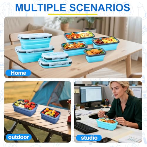 Collapsible Silicone Food Storage Containers 4 Set Airtight Leak Proof Food Containers with Lids Meal Prep for Microwave Freezer Dishwasher for Kitchen Camping Office Navy Blue - color: Navy blue