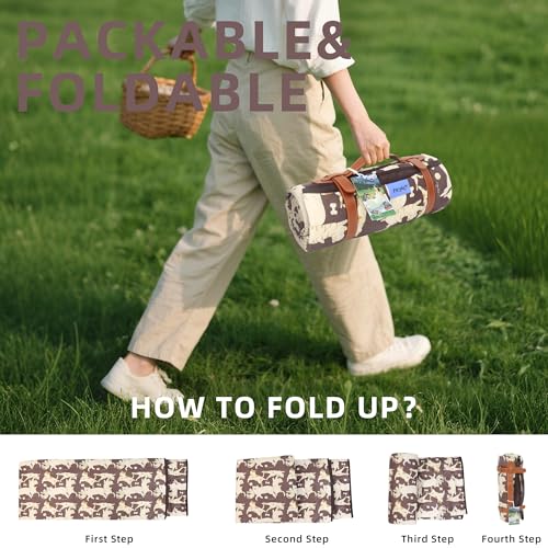 Double Thickened Picnic Blanket, 80x80 Inches, White Fish Pattern, Cotton Filled, Portable Foldable with Leather Carry Strap, Beach and Camping - color: Cat & Dog, size: 80"x80"
