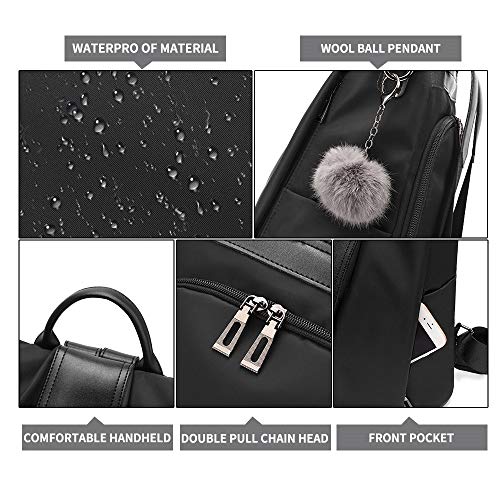 PINCNEL Women Backpack Purse Waterproof Nylon Anti-theft Rucksack Lightweight Shoulder Bag - color: Black, size: Large