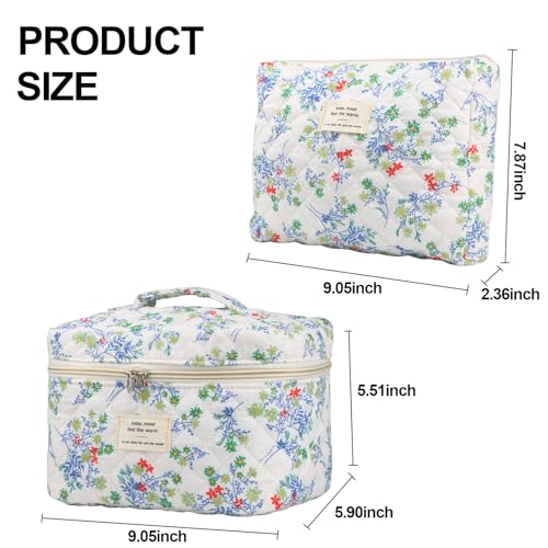 NATINSA Cute Makeup Bag for Women(2 Pcs), Travel Cosmetic Bags, Quilted Coquette Aesthetic Floral Toiletry Organizer Bag (48 - Red Green/4PCS) - color: 48 - Red Green/4PCS