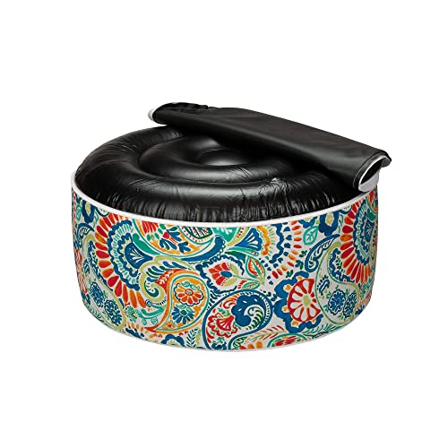 Magpie Fabrics Inflatable Stool Ottoman Pouf D20 xH9, Outdoor Round Footrest Footstool, Portable for Patio Garden Travel Camping - Paisley Multi - color: Paisley Multi