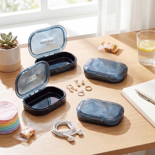 Kigley 4 Pcs Hair Tie Container Small Portable Travel Cotton Swab Holder Dispenser with Lid Plastic Box Storage Containers for Small Items, 3.94 x 2.76 Inch (Blue) - color: Blue