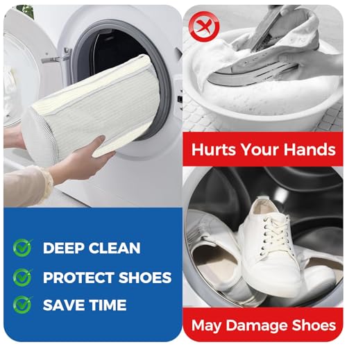 Shoe Washing Machine Bag, Laundry Shoe Bag with Side External Network for Washer and Dryer Reusable Shoe Cleaning Bag for Sneaker Tennis Unstain Cleaner Kit (2pc-white) - color: with side bag-White(2pcs)