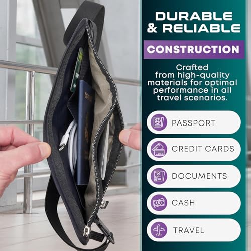 Travel Money Belt & Passport Holder - RFID Blocking Slim Travel Wallet & Fanny Pack for Men and Women - Essential Travel Pouch for Cash, Credit Cards, and Documents - color: Blue