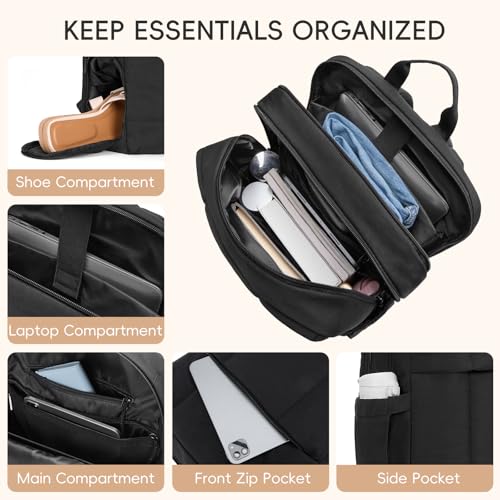 CLUCI Lightweight Travel Backpack Carry on Flight Approved, Puffy Gym Backpack with Shoe Compartment, Personal Item Travel Bag, 15.6 inch Laptop Backpack for Weekender Business - color: Soft Black