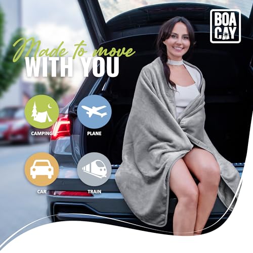 BOACAY Soft & Warm Travel Blanket for Airplane & Car - Long Flight Essential for Women, Men, Kids - Compact Pillow with Luggage Sleeve & Backpack Clip - color: Gray