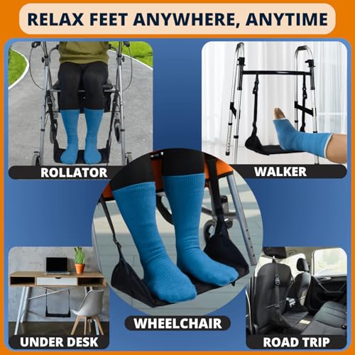 Premium Wheelchair Footrest Hammock, Anti-Slip Foot Sling for Wheelchair Foot Rest Replacement, Adjustable Leg Rest for Rollator w/Rigid Base, Leg Hammock for Walker, Wheelchair Accessories