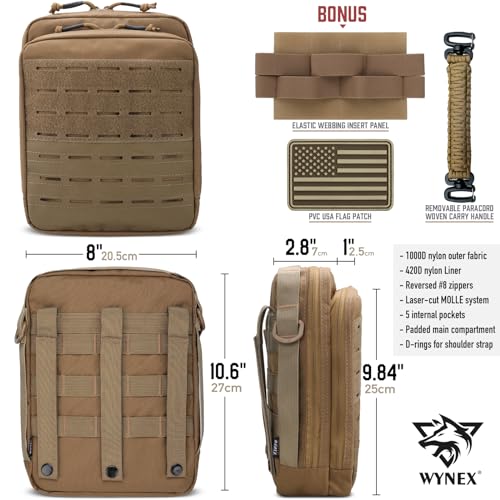 WYNEX Tactical Molle Admin Pouch, Utility EDC Pouch Organizer Modular Tool Pouch of Double Layer Design Medical EMT Attachment Bag Large Capacity with Elastic Webbing Insert Panel - color: Coyote Brown