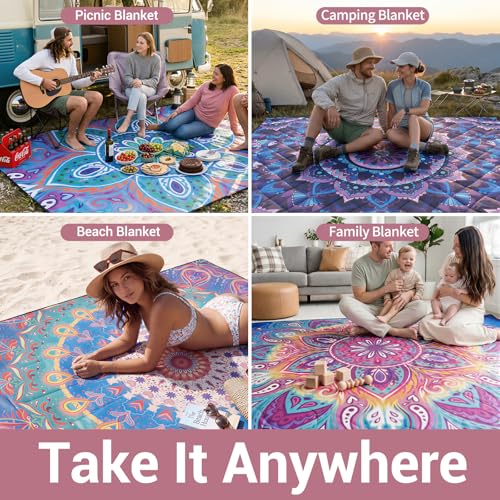 60x80" Picnic Blankets Waterproof Outdoor Huge Sand Free Beach Blanket Windproof Soft Patio Concert Ground Mats Backpacking Camping Travel Essentials Summer Outside Hawaii Vacation Stuff Gifts - color: Pink Coconut Tree, size: 6'8" x 5' (Rectangular)