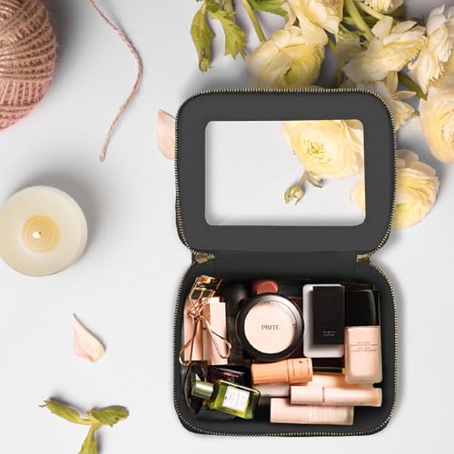 Prite Clear Makeup Bag Cosmetic Organizer Case Waterproof Travel Toiletry Bag Skincare Pouch with Golden Zipper(Black) - color: Black, size: Standard - Single Layer