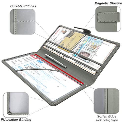 RSAquar Car Registration & Insurance Holder - Leather Glove Box Organizer, Cool Accessories for ID, Driver's License Cards & Essential Documents, Men & Women, Gray - color: Gray