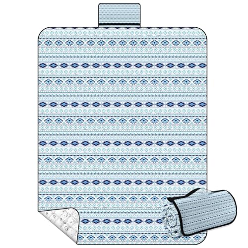 Waterproof Picnic Outdoor Blanket, 79" x 59" Sandproof Foldable Large Picnic Blanket for Beach, Camping, Park, Travel, Concert, Great Gift for Families and Couples (Bohemian Blue) - color: Bohemian Blue
