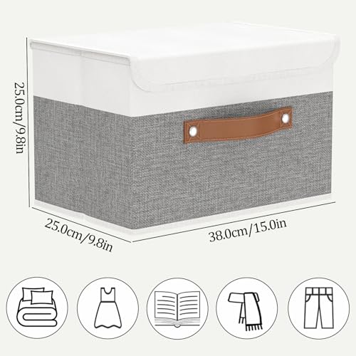 OUTBROS Foldable Storage Boxes, Large Linen Fabric, 15 x 9.8 x 9.8 inch, White/Grey, 3-Pack - color: White/Grey, size: 15x9.8x9.8in(3-pack)