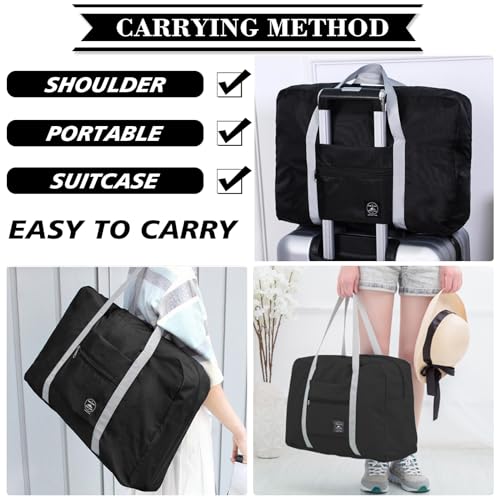 Travel Bag 12 PCS Carry on Luggage Foldable Duffel Bag Sports Gym Bag Weekender Overnight Bag Water Resistant Nylon Travel Duffel for Men Women (Black 12 PCS) - color: Black 12