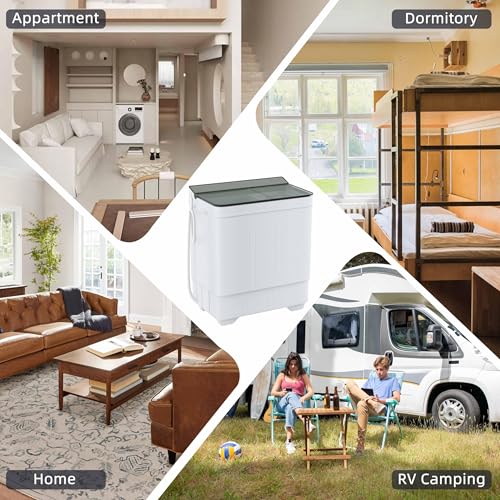 Elevon Portable Washing Machine Twin Tub 18.7 Lbs Capacity, (14.3 Lbs) and Spinner(4.4 Lbs) Combo Mini Compact Laundry Washer for Home, Apartment, Camping, RVs and Dorms, Black/White - style: 18.8LBS