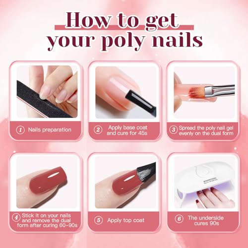 JEWHITENY 14 PCS Poly Nail Gel Kit Poly Extension Gel Kit Starter Kit With Slip Solution Professional Extension Set With LED Lamp Nail Art Design Beginner All In One - color: A01