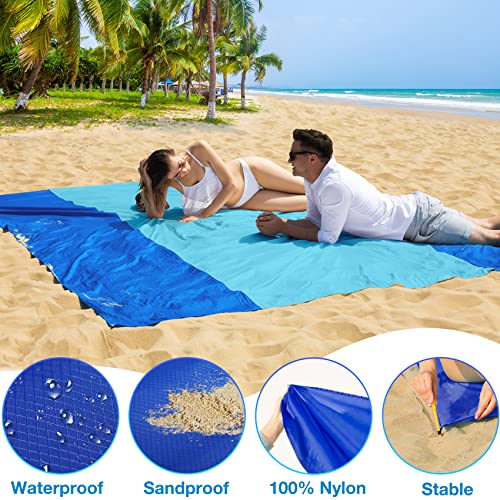 BYDOLL Nylon Beach Blanket Waterproof Sandproof 78''x110'' Oversized Suits 1-7 Adults Sand Free Extra Large Blanket Lightweight Soft Picnic Mat for Beach Essentials Travel - color: Blue2, size: 78''x 110''