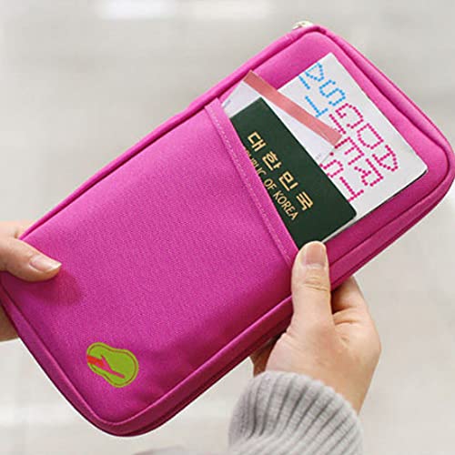 vanki Multi-Functional Fashion Ticket Passport Credit Card ID Document Organizer Holder Bag Purse Travel Pouch Case Cover (Rose Red)