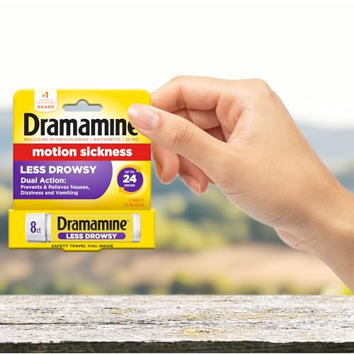 Dramamine Motion Sickness Less Drowsy, Travel Vial, Multicolor, 8 Count - size: 8 Count (Pack of 1)