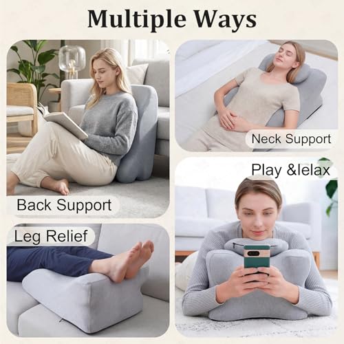 Ergonomic Contoured Support Pillow, Memory Foam Pillow, Multi-Functional Neck Back Waist Pillow for Bed Sleeping & Reading, with Removable Pillowcase Dark Gray - color: Light Grey