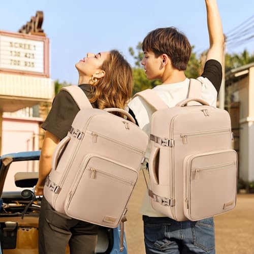 LOVEVOOK Travel Backpack For Women,40L Carry On Backpack Flight Approved,TSA Personal Item Travel Bag Fits 17 Inch Laptop,Business Weekender Overnight Daypack with Toiletry Bag and Cubes - color: Light Khaki, size: 17.3 Inch-40L-4Pcs