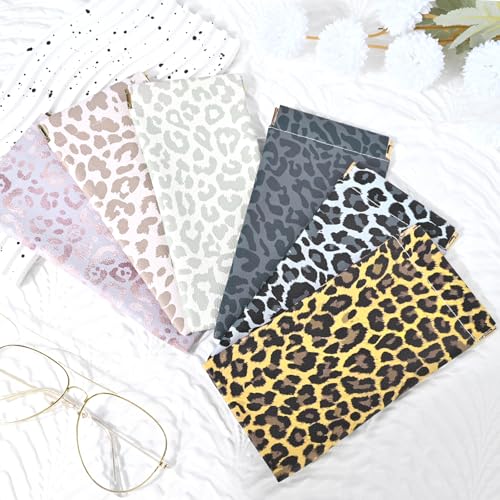 Glasses Case Soft, Eyeglass Cases for Women Portable Squeeze Top PU Leather 2 Pack Glasses Pouch with Cleaning Cloth - color: 2pcs Pink Leopard+gold Leopard