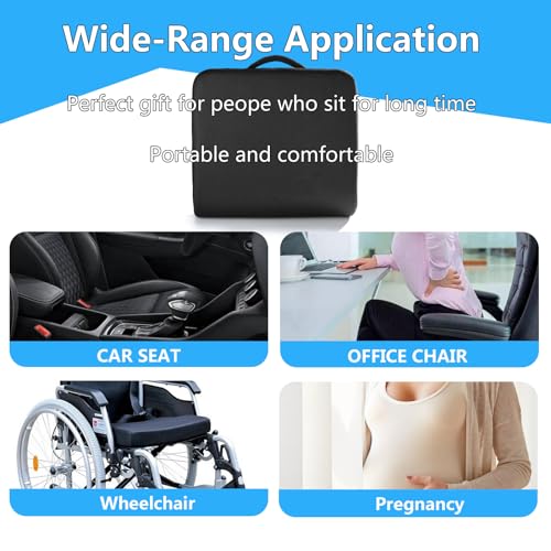 YOUFI Extra Thick Large Seat Cushion -19 X 17.5 X 4 Inch Gel Memory Foam Cushion with Carry Handle Non Slip Bottom - Pain Relief Coccyx Cushion for Wheelchair Office Chair (Black (1PACK)) - color: Black (1pack)