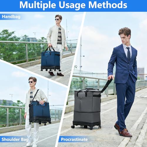 Large Capacity Rolling Duffle Bag with Detachable Wheels,Expandable Foldable Suitcase for Travel,Collapsible Luggage Duffel Overnight Weekend Bags without Telescoping Handle - color: Blue