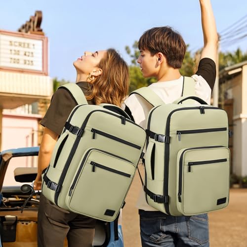 LOVEVOOK Travel Backpack For Women,40L Carry On Backpack Flight Approved,TSA Personal Item Travel Bag Fits 17 Inch Laptop,Weekender Overnight Daypack with Toiletry Bag and Cube,White Light-brown - color: Green, size: 17.3 Inch-40L-4Pcs