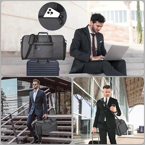 HILOMON Travel Garment Duffle Bag with Laptop Compartment, RFID Blocking Convertible Suit Bag Name Tap Pocket Carry On 2 in 1 Hanging Suit Travel Duffel Work Pouch - color: Laptop Compartment