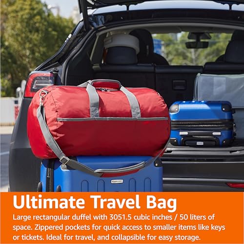 Amazon Essentials Lightweight Nylon Duffel Bag with Zippered Pockets, 20-inch, 30 lb Capacity, Red (Previously Amazon Basics) - color: Red, size: 20 inches