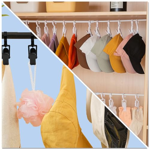 20 Pcs Strong Clips Plastic Swivel Laundry Hooks Clips, Super Strong Hanger Clips, Plastic Clothes Pins Hanger Hook for Wardrobe Boot Hat Curtain Socks Sheets Beach Towel (Black,White)