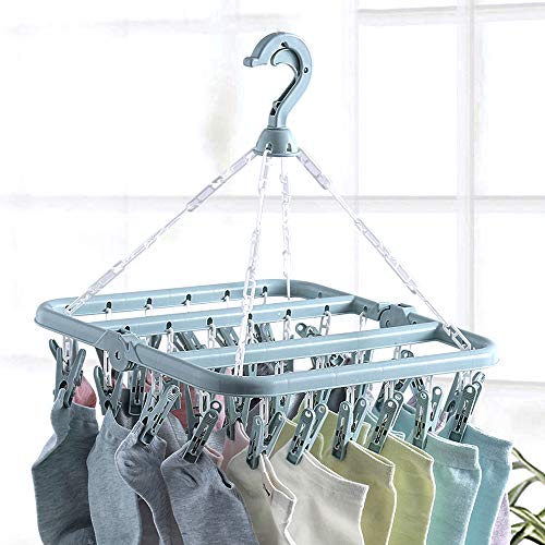 Clip and Drip Hanger Clothes Hanger Drying Rack 32 Clips (Light Blue) - color: Light Blue