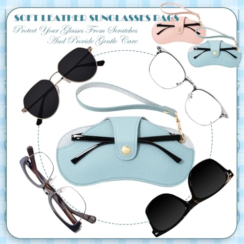 2 Pcs Soft Leather Sunglasses Bags Travel Glasses Storage Case Portable Eyeglasses Pouch with Wrist Strap - color: Pink Blue
