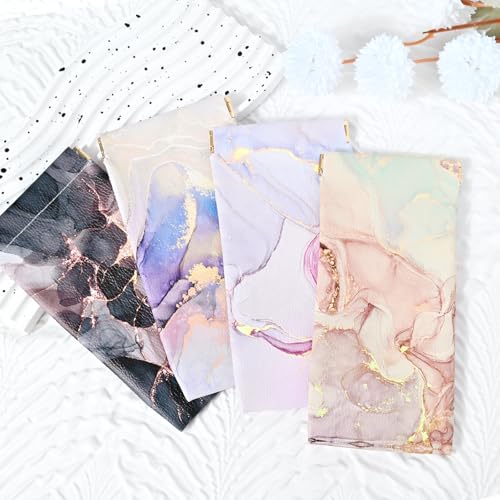 Glasses Case Soft, Eyeglass Cases for Women Portable Squeeze Top PU Leather 2 Pack Glasses Pouch with Cleaning Cloth - color: 2pcs Pink Blue Marble+blue Purple Marble
