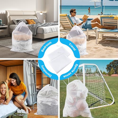 2 Pack Large Mesh Laundry Bags, 24" x 36" Heavy Duty Strong Drawstring Dirty Clothes Bags with Soft Breathable Net, Machine Washable Laundry Bag for College, Dorm, Camp, Travel and Family Use(White) - color: White