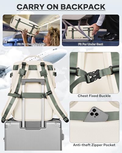 coofay Vacuum Backpack Travel with Pump Vacpack Travel Backpack with Vacuum System Compression Backpacks - color: A3-beige With Green, size: Large