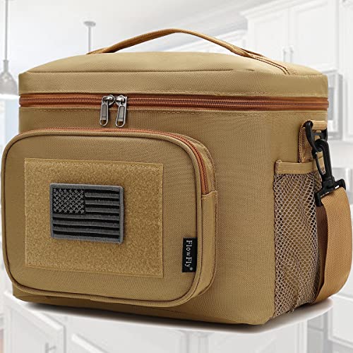 FlowFly Lunch Bag, Insulated Cooler, Thermal Lunch Box Tote with MOLLE/PALS Webbing, Adjustable Padded Shoulder Strap, for Tactical Men Women Adults and Boys Girls Kids (Brown, Large) - color: Brown, size: Large