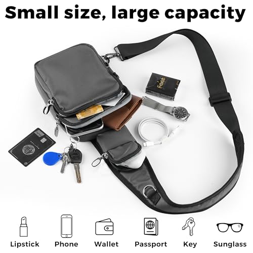 VADOO Sling Bag, Crossbody Bag with Zipper Lock, RFID Blocking & Water Resistant for Men and Women - color: Gray