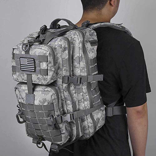Hannibal Tactical MOLLE Assault Backpack, Tactical Backpack Army Military Camping Rucksack, 3-Day Pack Travel Trip w/USA Flag Patch, D-Rings, ACU Camo - color: Acu Camo