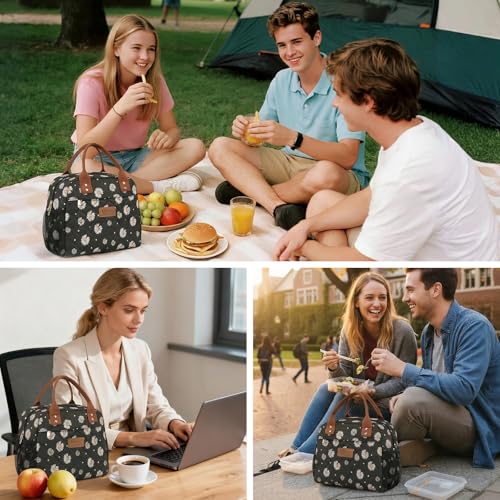 HOMESPON Insulated Lunch Bag for Women Men Adults Lunch Tote with Front Pocket Lunch Box Container Cooler Bag for Work Picnic (Black Daisy) - color: Black Daisy