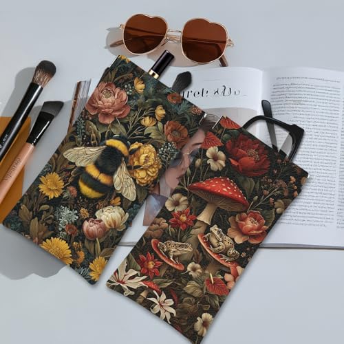 Eyeglass Cases 4 Pack,Boho Floral Pattern Sunglasses Case,PU Leather Soft Eye Glass Pouch for Women Men Student - color: Brown