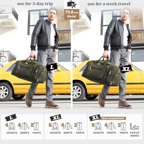 Gonex Canvas Duffle Bag 60L Travel Duffel Overnight Weekend Bag with Shoe Compartment (Army Green) - color: Army Green, size: X-Large-60L (With Shoe Compartment)