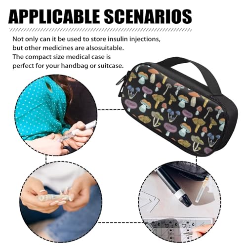 Medication Cooler Bag for Travel, Cartoon Mushroom Design Insulin Protector with Cooler Lining Waterproof Diabetic Medication Holder for Weekend Getaways - color: Cartoon Mushroom
